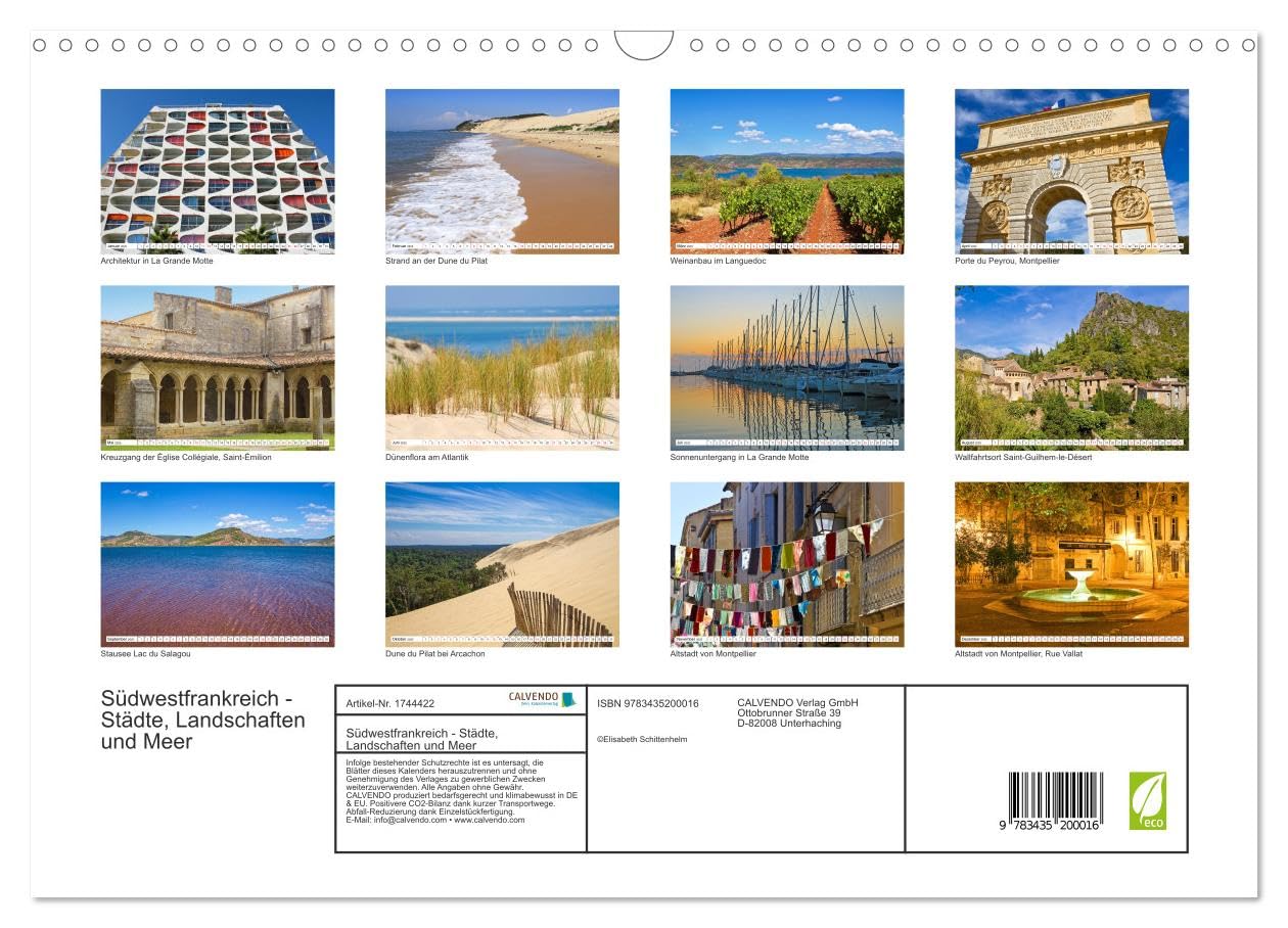 Südwestfrankreich - Städte, Landschaften und Meer (Wandkalender 2025 DIN A3 quer), CALVENDO Monatskalender: Reise-Highlights in Südwestfrankreich (CALVENDO Orte)