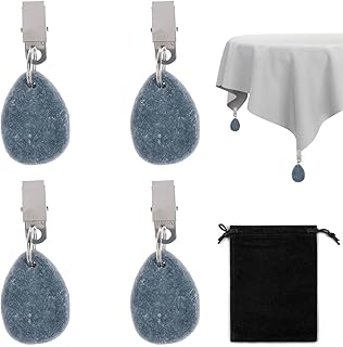 4 Piece Tablecloth Weight Set with 1 Flannel Bag, Tablecloth Weight Stone with Clip, Tablecloth Weight Stone in Teardrop Shape, Marble Tablecloth Weight Clip for Family Reunion, Picnic