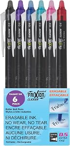 Pilot, FriXion Point Clicker Erasable, Refillable, Retractable Gel Ink Pens, Extra Fine Point 0.5 mm, Pack of 6, Assorted Colours