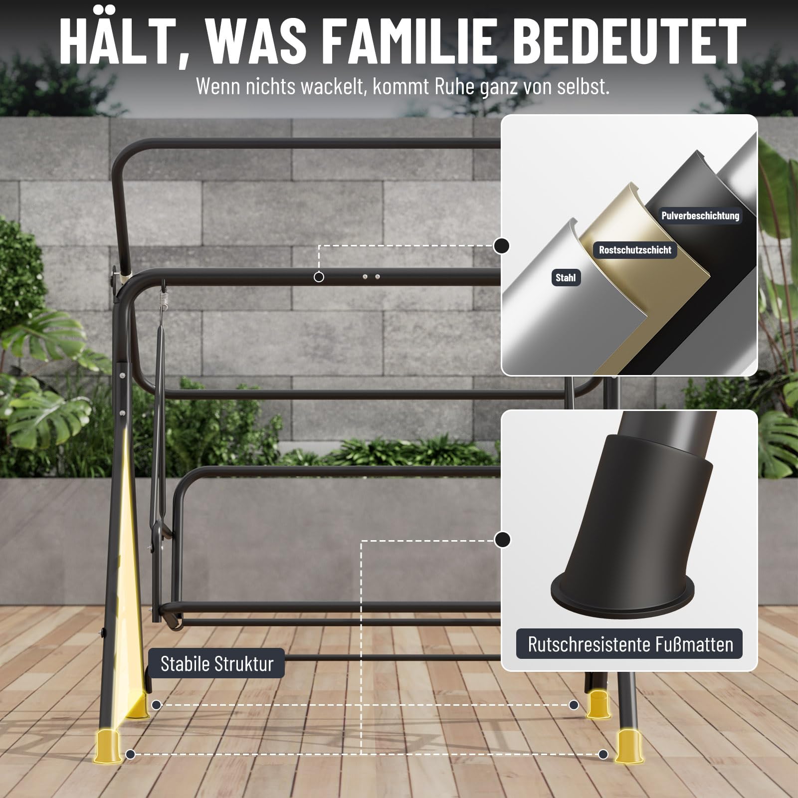 Soontrans Balancelle 3 places Hollywood, moment de famille en toute légèreté, balancelle de jardin avec toit et structure en acier & assise rembourrée, capacité de charge jusqu'à 200 kg, en acier (175