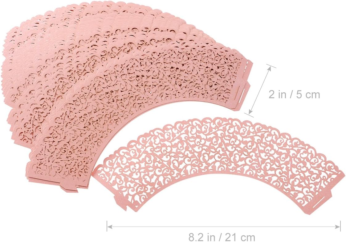 EXCEART Cupcake Wrapper Laser Cut Boxes Decorations Wedding Shower Covers 50pcs (Pink)