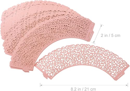 Miniatura 6 de Tinksky Envolturas para cupcakes cortadas con láser, decoración de boda y ducha, paquete de 50 (rosa)