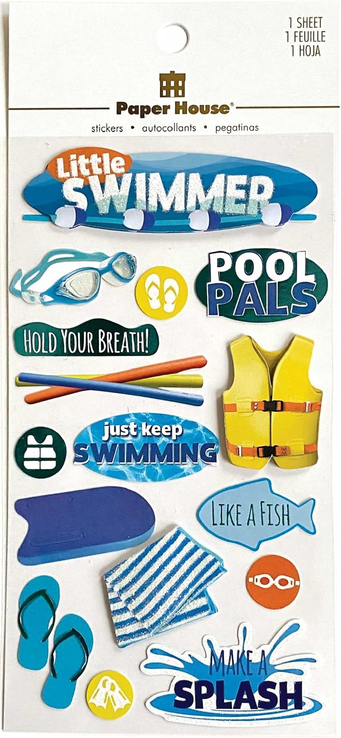 Paper House Productions Die-Cut Dimensional & Glitter Accent Scrapbook Sticker Sheet - Little Swimmer image 3