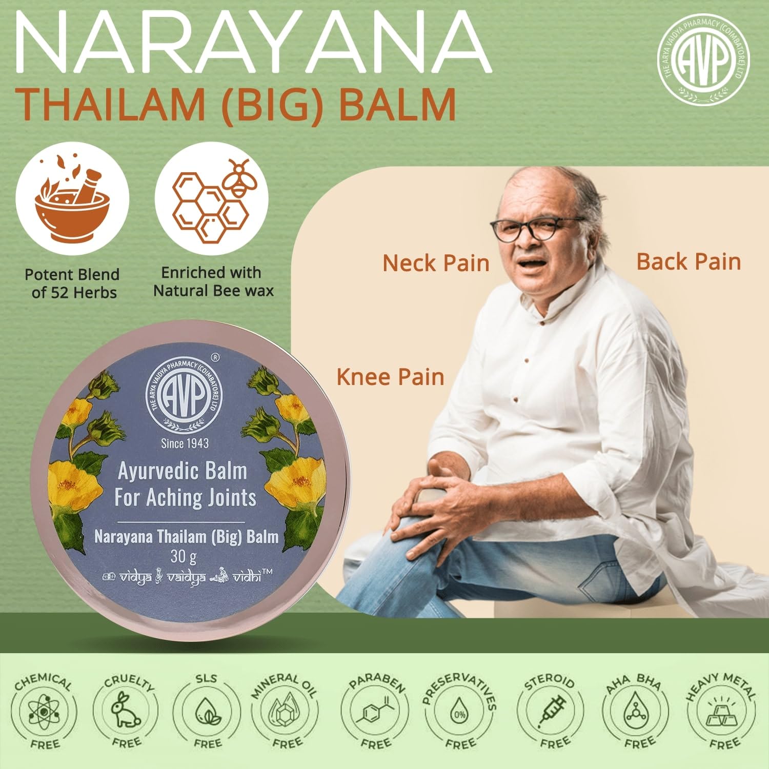 AVP Narayana Thailam (Big) Balm 30g| Ayurvedic Pain Relief Balm Specially Crafted for Elders| Pain Balm for Knee Pain, Back Pain, Neck Pain, Arthiritis Related Pain & Joint Pain| No Burning Sensation 2 71EdpoyeABL. SL1500