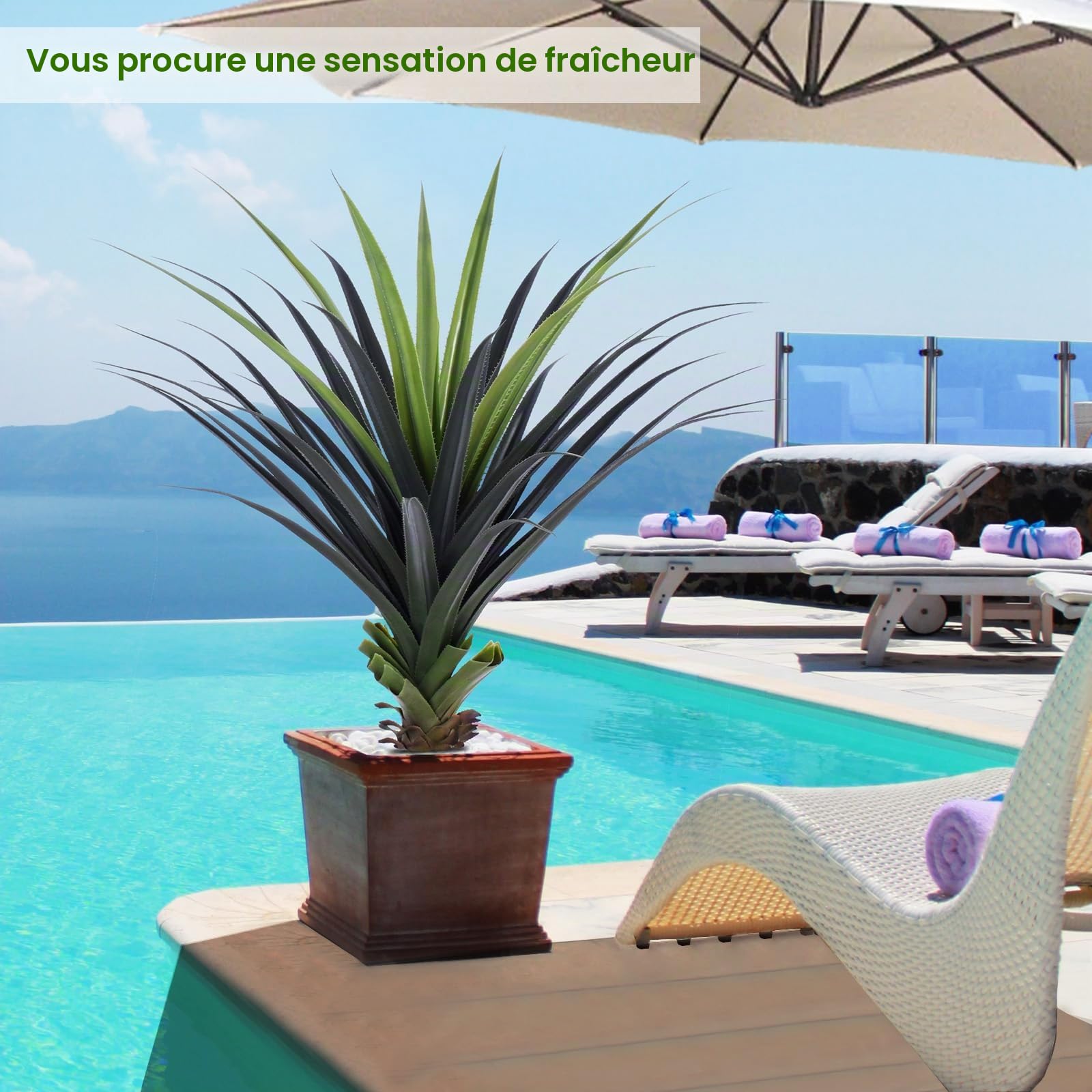Plantes Artificielles Agave 90cm Haute avec Pointe, Arbre Artificielle Extérieur pour Porche, Terrasse Maison Intérieure Décoration
