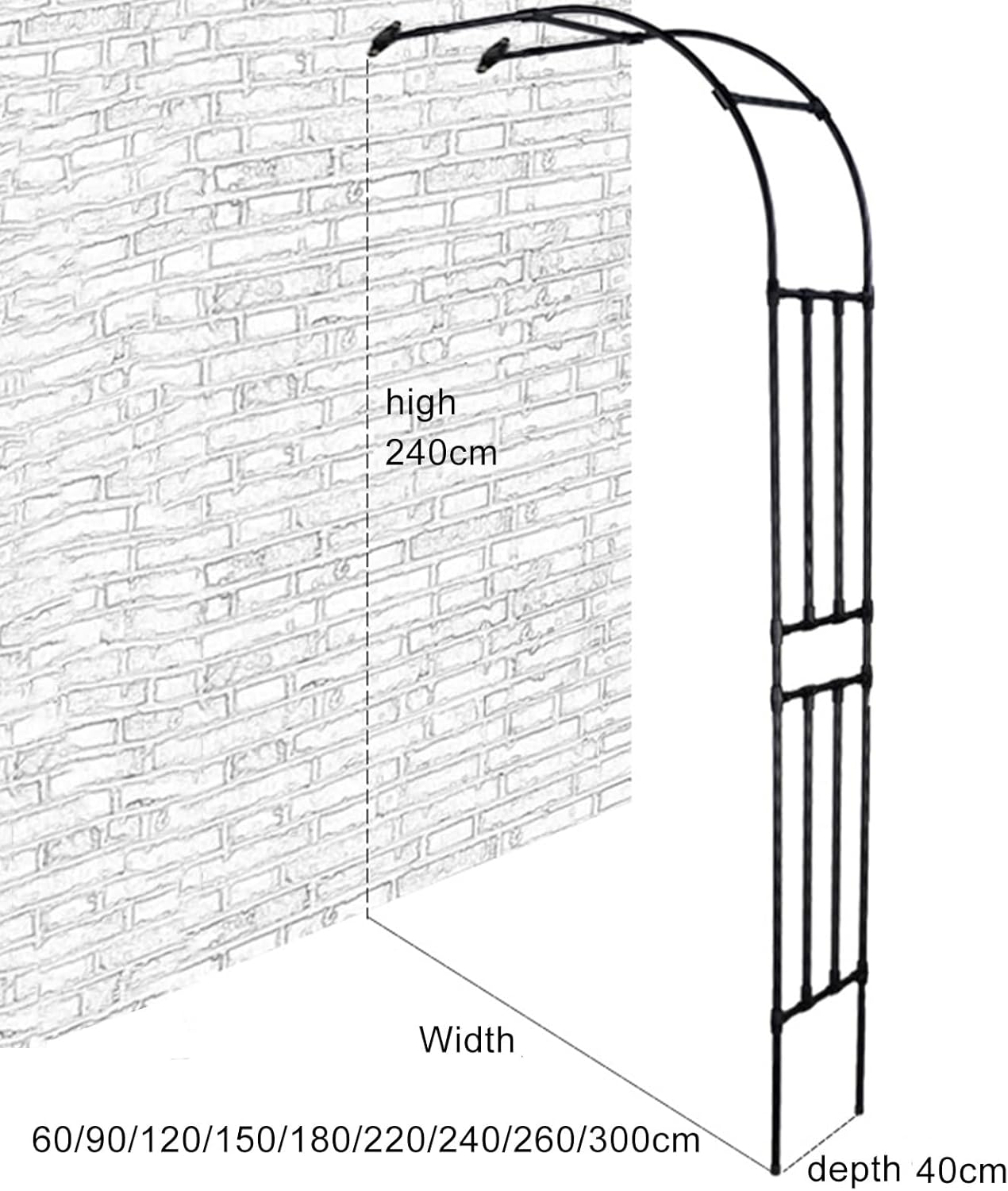 Garden Arch Trellis for Climbing Plants,Half Arch Lateral Wall,Rose Arch Galvanized,Garden Arbor,Garden Archway Metal pergola Arbor for Lawn Backyard Patio,Party Wedding Decoration (Size : 60cm)