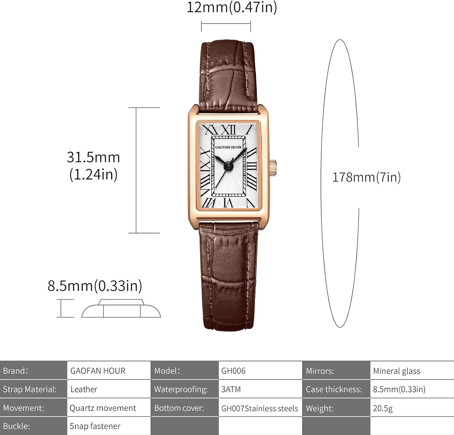 GAOFAN HOUR Gold Watches for Women with Casual Leather Straps, Rectangular Retro Case Roman Dial Gold Watch Waterproof - Image 4