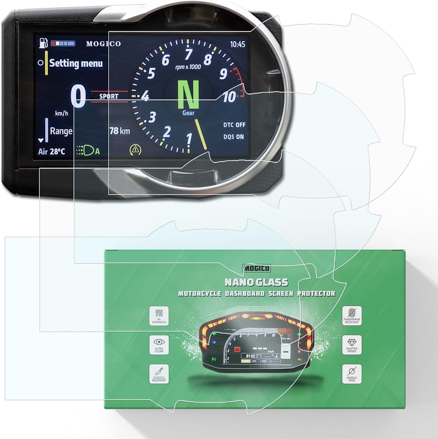 Nano Glass Motorcycle Dashboard Screen Protector for Ducati Scrambler 2023+ (Icon, Full Throttle, Nightshift) 4.3" TFT Display – (2x Ultra Clear & 2x Anti-Glare, Anti-Scratch, Bubble-Free)