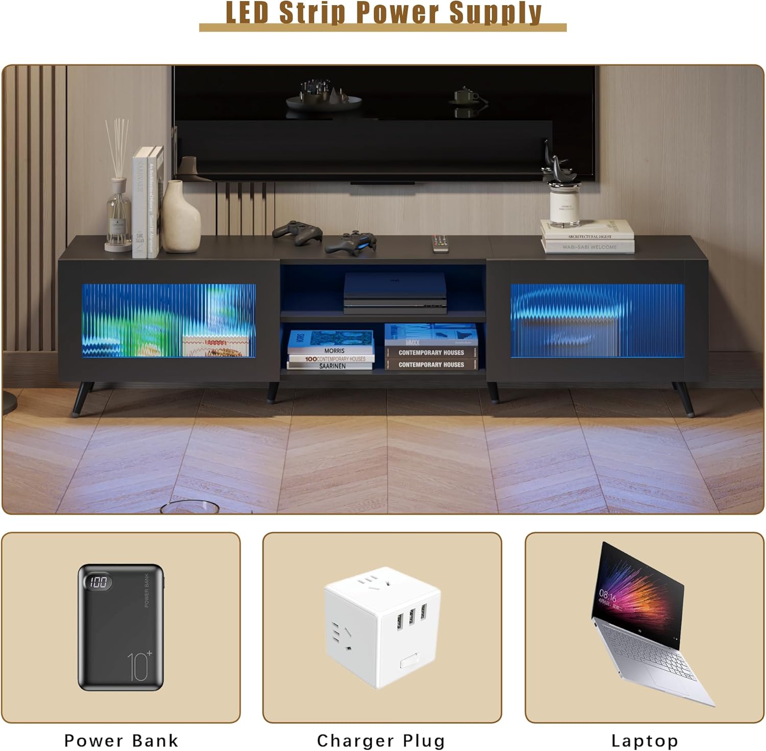 Black TV Stand for 32-70 Inch TVs, Entertainment Center with 2 Acrylic Doors Shelf, 58-Inch Long Media Console Table for Living Room, Bedroom