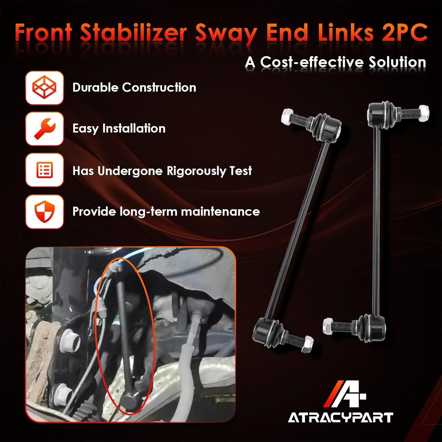 Front Sway Bar Stabilizer Links Zinc Nickel Alloy 2 PCS Left & Right, Compatible With 2005-2014 Mustang, Replaces#: K80899, 4R3Z5K483AA