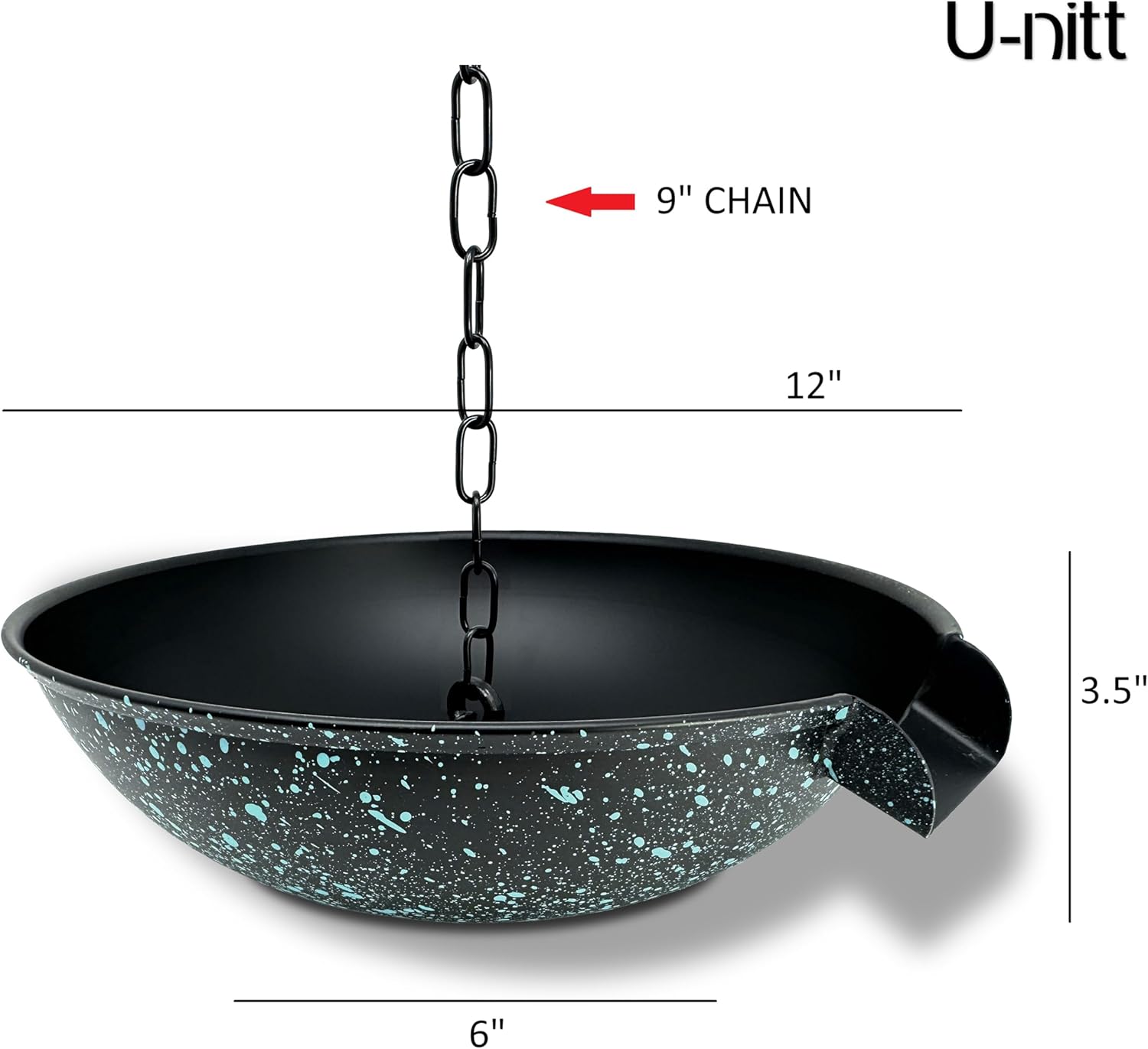 U-nitt 12" Spill Bowl Downspout Catch Basin for Rain Chain Anchoring & Stake | Rainwater Collection for Roof |Gutter Catch Basin | Good for Water Fountain & Birdbath | Patina | Handles Heavy Rain