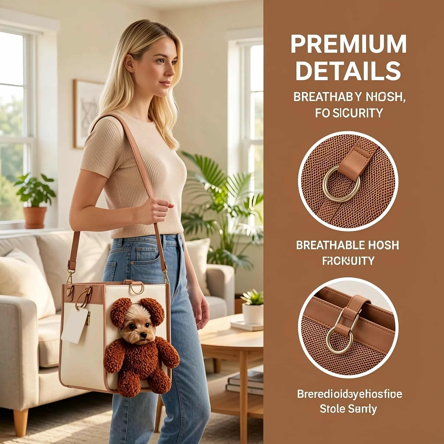 Dog Purse Carrier for Small Dogs and Cats, Teddy Bear Dog Carrier Bag with Wide Shoulder Strap, Soft Pet Tote Bag for Travel Shopping Walks Vet Visits (S) image 2