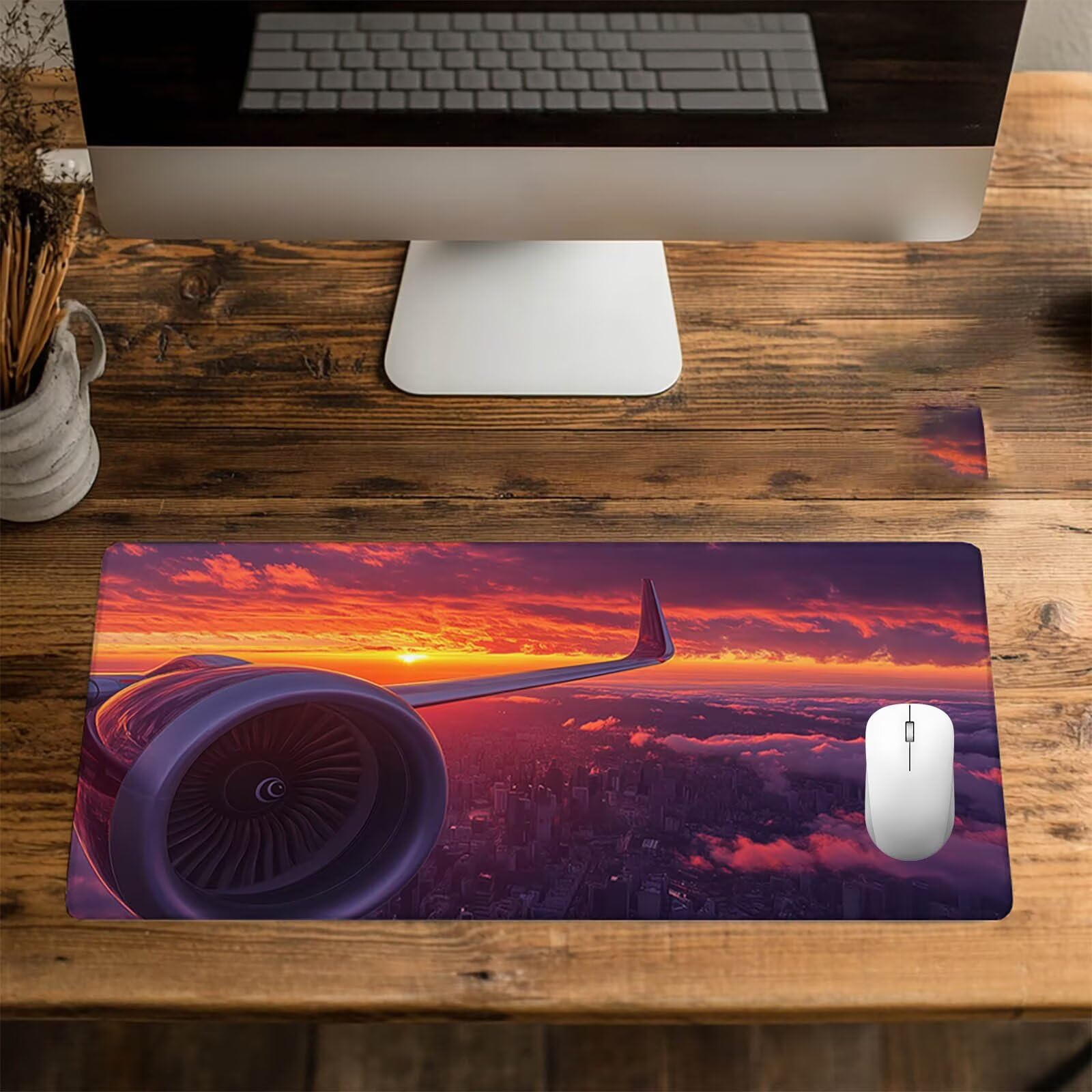 Tappetino Mouse Tramonto 1200x600x3mm, Tappetino Gaming Aereo Sottomano Scrivania per Compatibile Con Tastiera Wireless e Mouse Wireless, Impermeabile Mousepad per Accessori Scrivania Gaming 3601-GYL