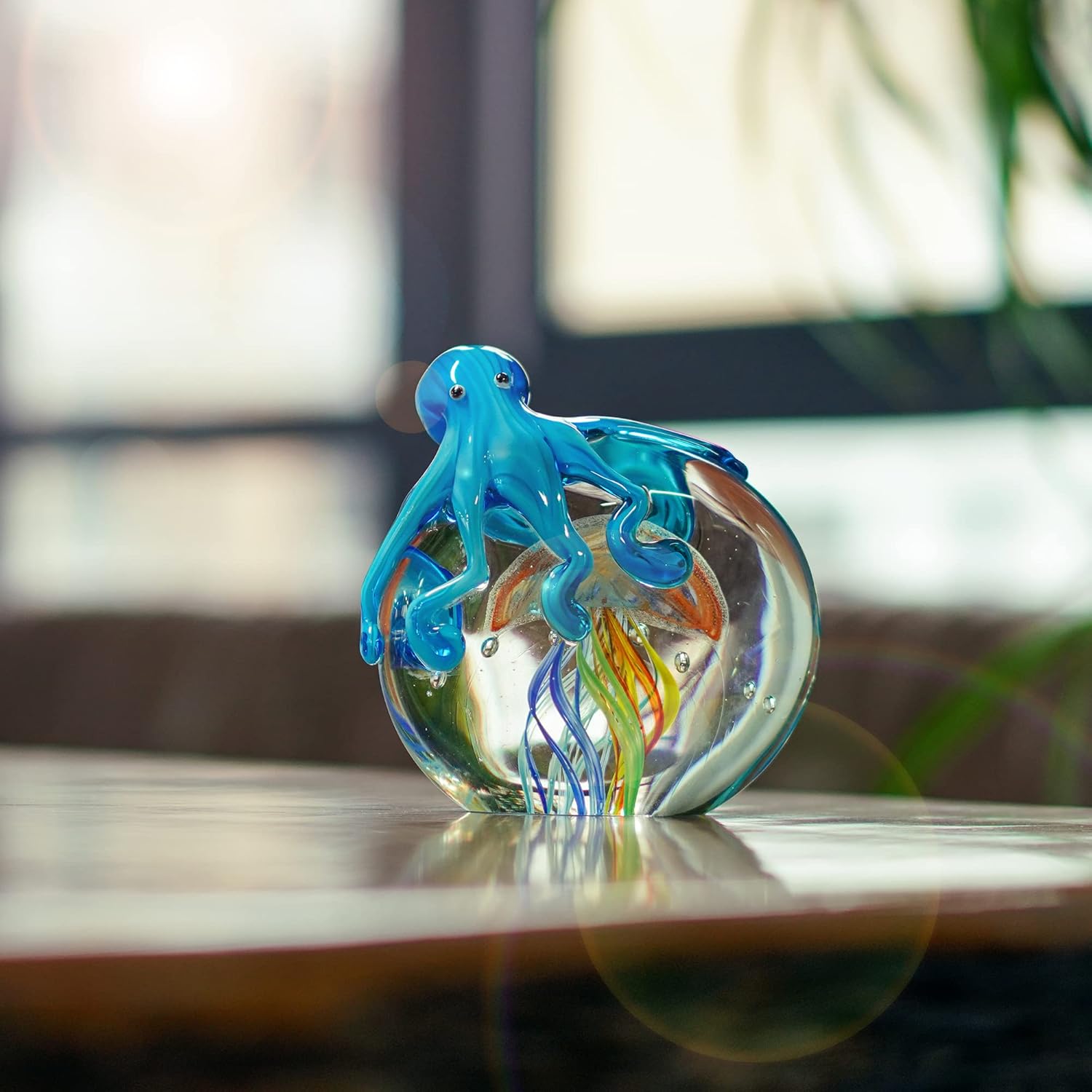 QFkris Colorful Glass Octopus and Jellyfish Figurines Collectible Handmade Glass Paperweight Ornament Sea Animal Artwork Sculpture Home Aquarium Decor Valentines Day Gift Craft Decoration(5.3inch) - Image 6