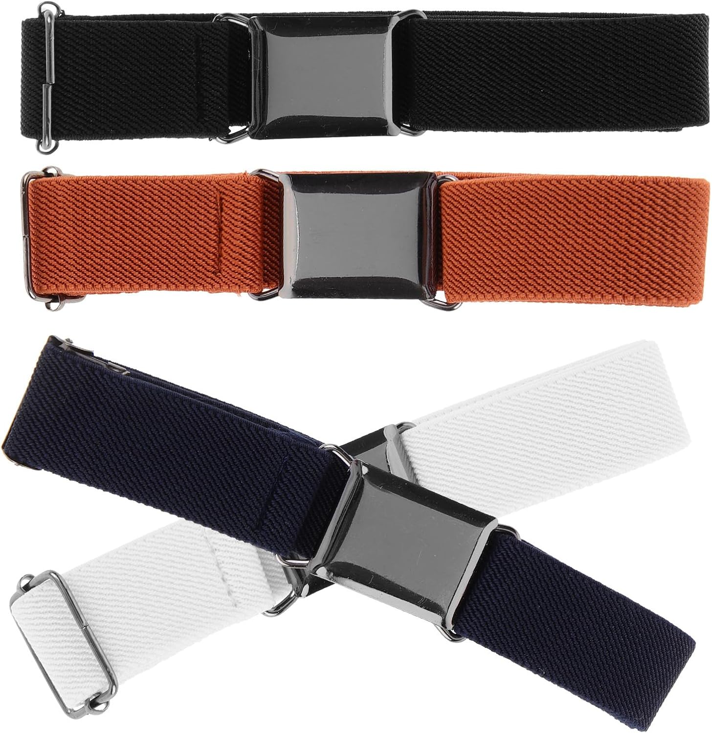 4pcs Elastic Waist Belts Stretchy Adjustable Boys Belts for School Uniforms, Flexible Cotton Blend, White Black Navy Camel Colors