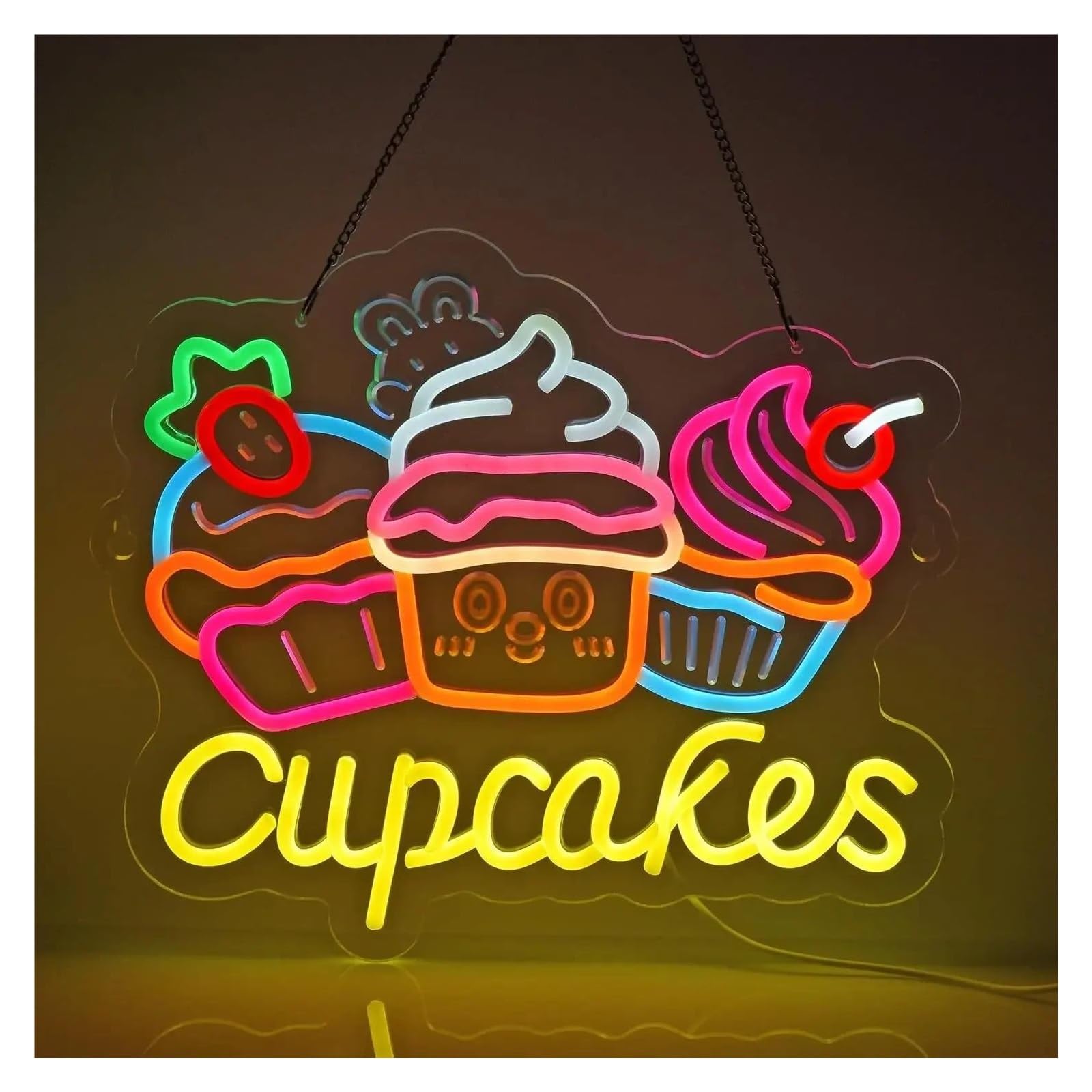 Rongch One Color Hanging Art Signs Cupcakes Neon Sign Led Light Usb Dimmable For Dessert Shop Baking Cafe Business Home Store Bakery Opening Art Decor 41.5Cmx35.5cm