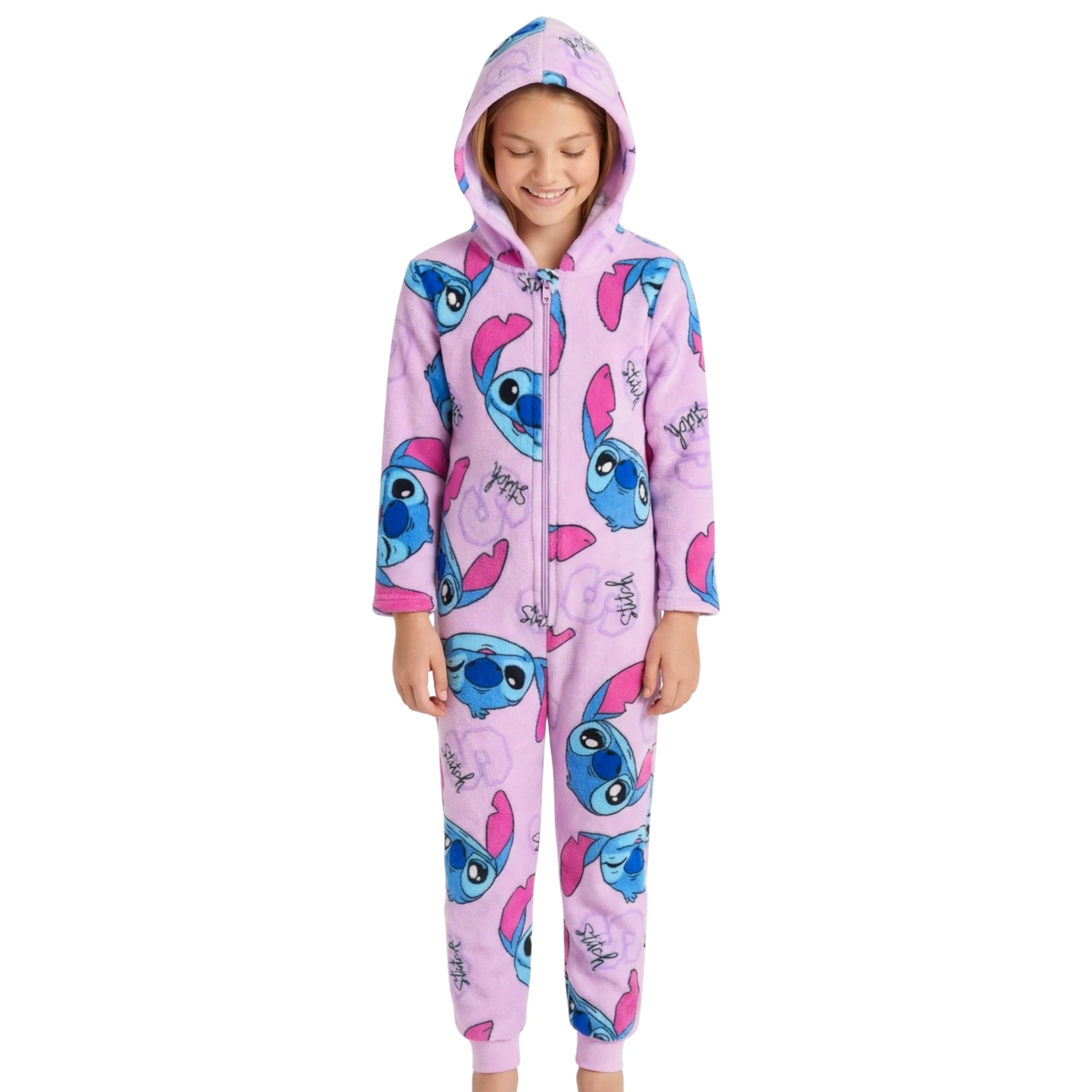 Disney Stitch Pijamas para Niña, Pijama de Una Pieza para Niña, Stitch Pijama Polar Suave, Talla 12 Años - Lila