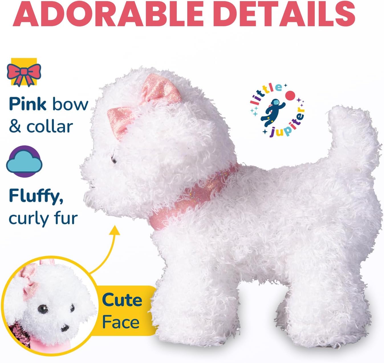 Little Jupiter Pet Plush Set with Purse w/Reversible Sequins & Charm - Stuffed Animal Toy for Kids Ages 4-5 - 6-7 - Stuffed Animal Purse - Stuffed Animals for Girls - (White Labradoodle) - Image 5