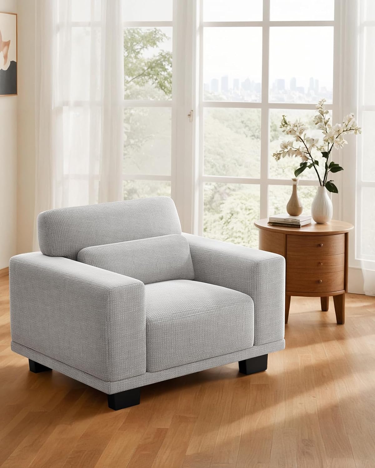 Pipishell 40″ Sofa Couch, 1-Seater Couches with Wide Armrests & Deep Cushions, Modern Linen Fabric Sofas for Living Room, Comfy Upholstered Couch with Removable Washable Covers, Grey