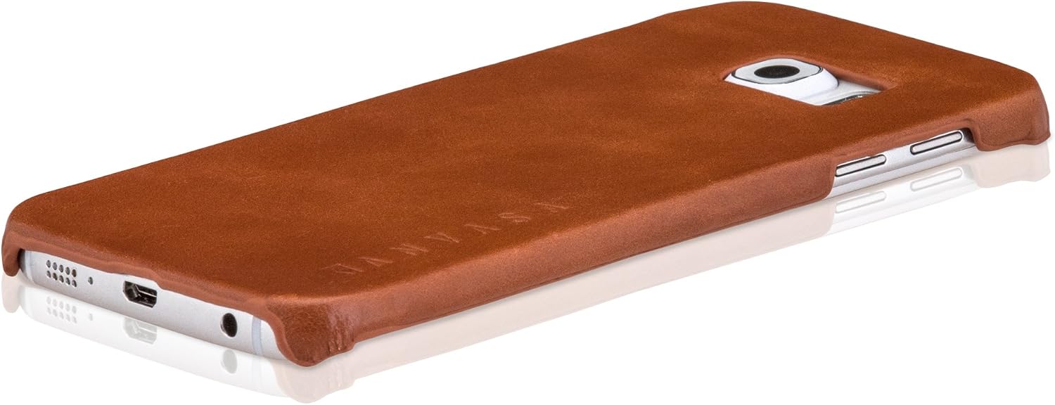 Samsung Galaxy S6 Edge Leather Case Back Cover Brown - KANVASA One Case for Samsung Galaxy S6 Edge - Luxury Pouch Made from Real Genuine Leather - Optimal Protection & Premium Leather - Ultra Thin