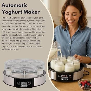 VonShef Digital Natural Yoghurt Maker With 7 Glass Jars & Automatic LCD Display For Sale Online