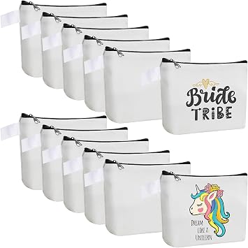 12 Pack 7.5 x 5.1 x 1.8 Inch Small White Blank Canvas Makeup Bags for DIY Painting, Iron on, Tie Dye Cosmetic Pouch Coin Purse Zipper Pencil Pouch for DIY Crafts, Makeup, Travel, Everyday Organizing