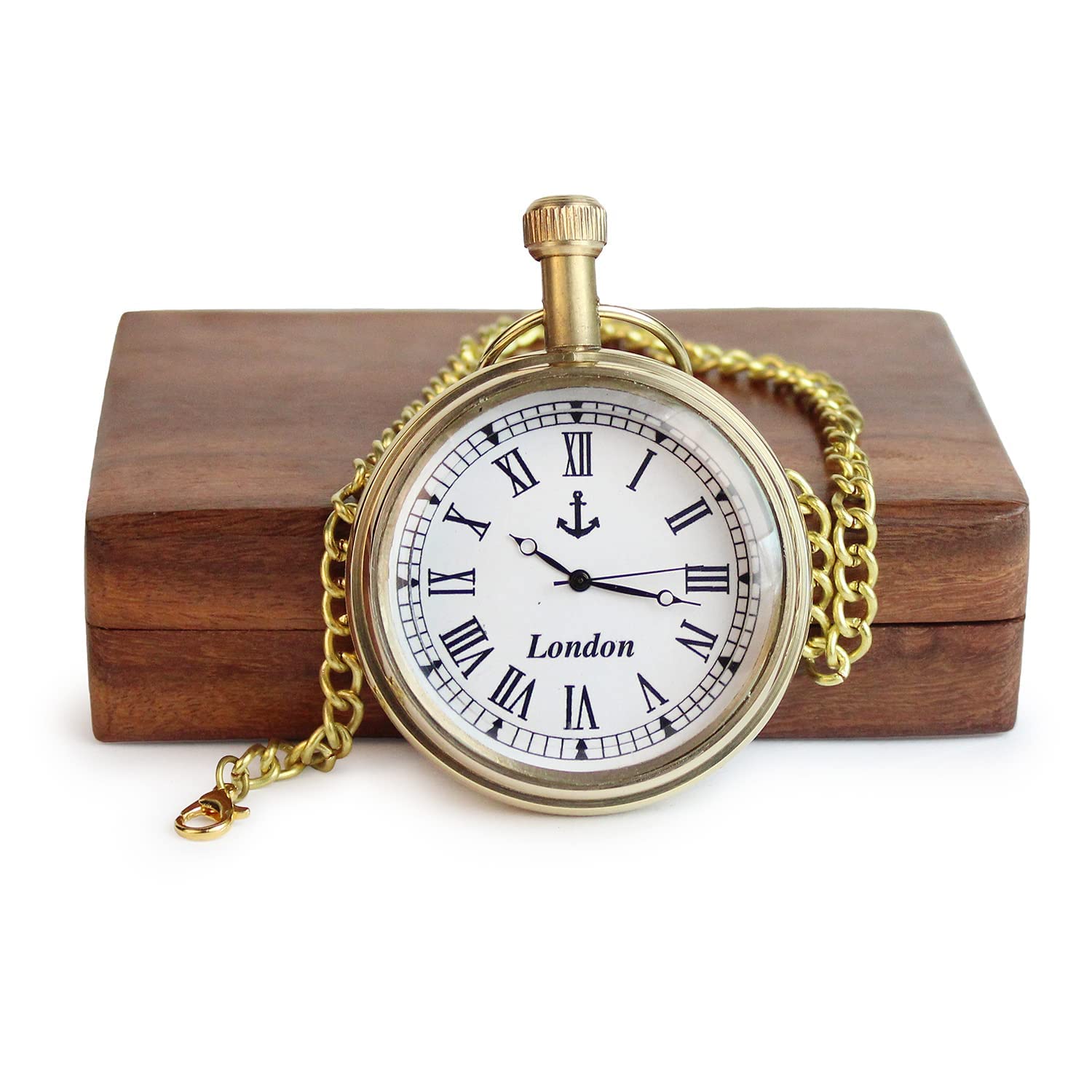 TARANO Pocket Antique Watch with Chain Golden Finish Anchor Dial with London Print on Off White Base