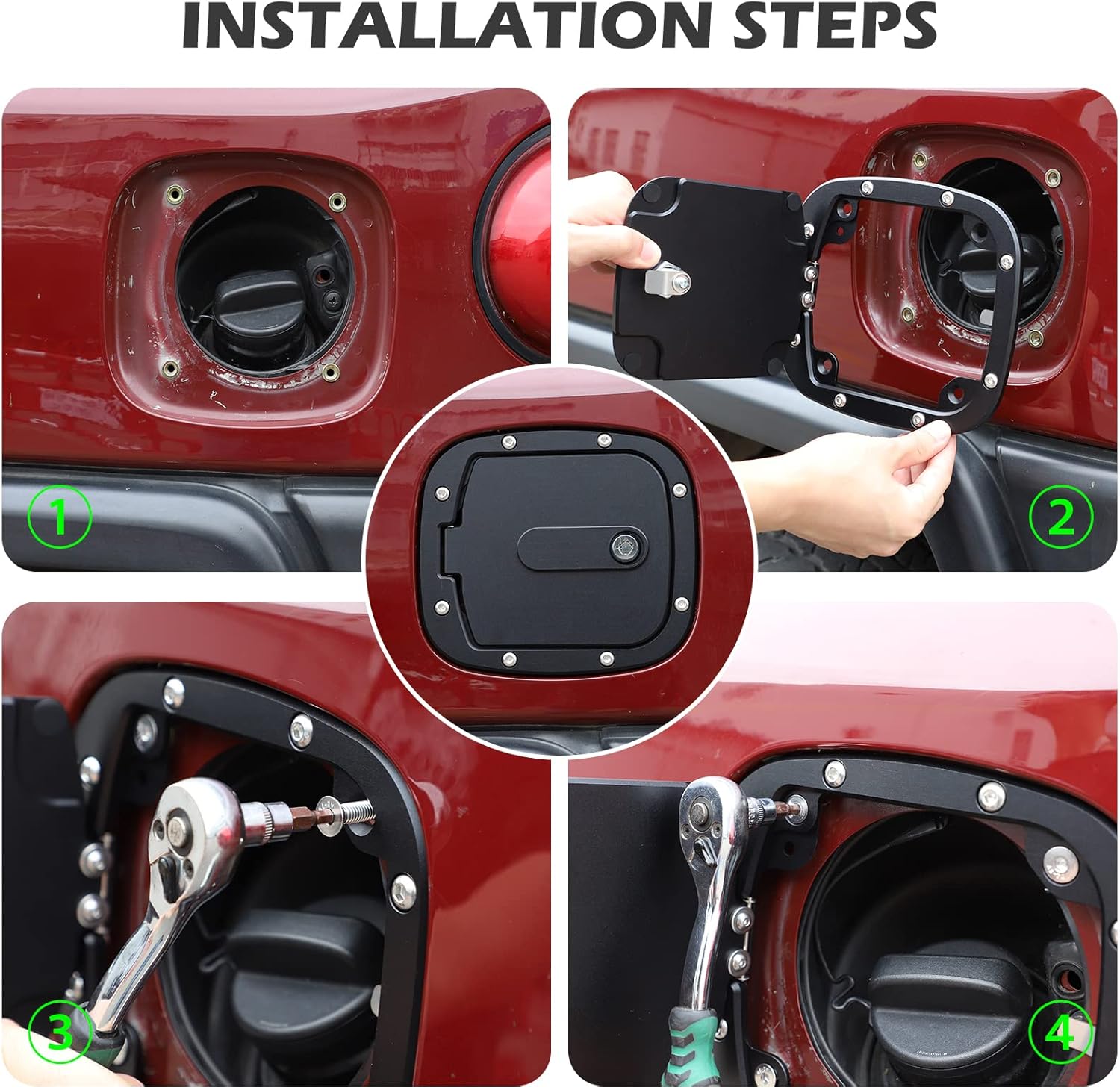 LLKUANG Car Gas Cap Fuel Door Decoration Kit Fit for Toyot@ FJ Cruiser 2007-2021 Auto Aluminum alloy Fuel Tank Cover Trim Replacement Parts