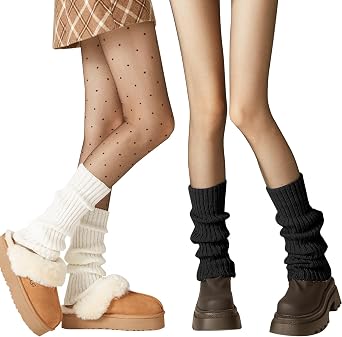 Lancry 2 Pairs Leg Warmers,Ribbed Knit Leg Warmers 80s for Women Girls,Black And White Leg Warmers Ladies for Y2k Ballet Dance Ice Skating 40cm