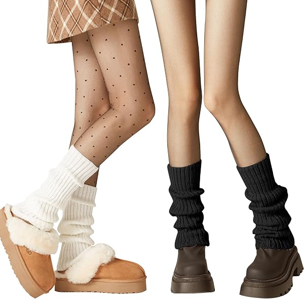 Lancry 2 Pairs Ribbed Knit Leg Warmers for Women