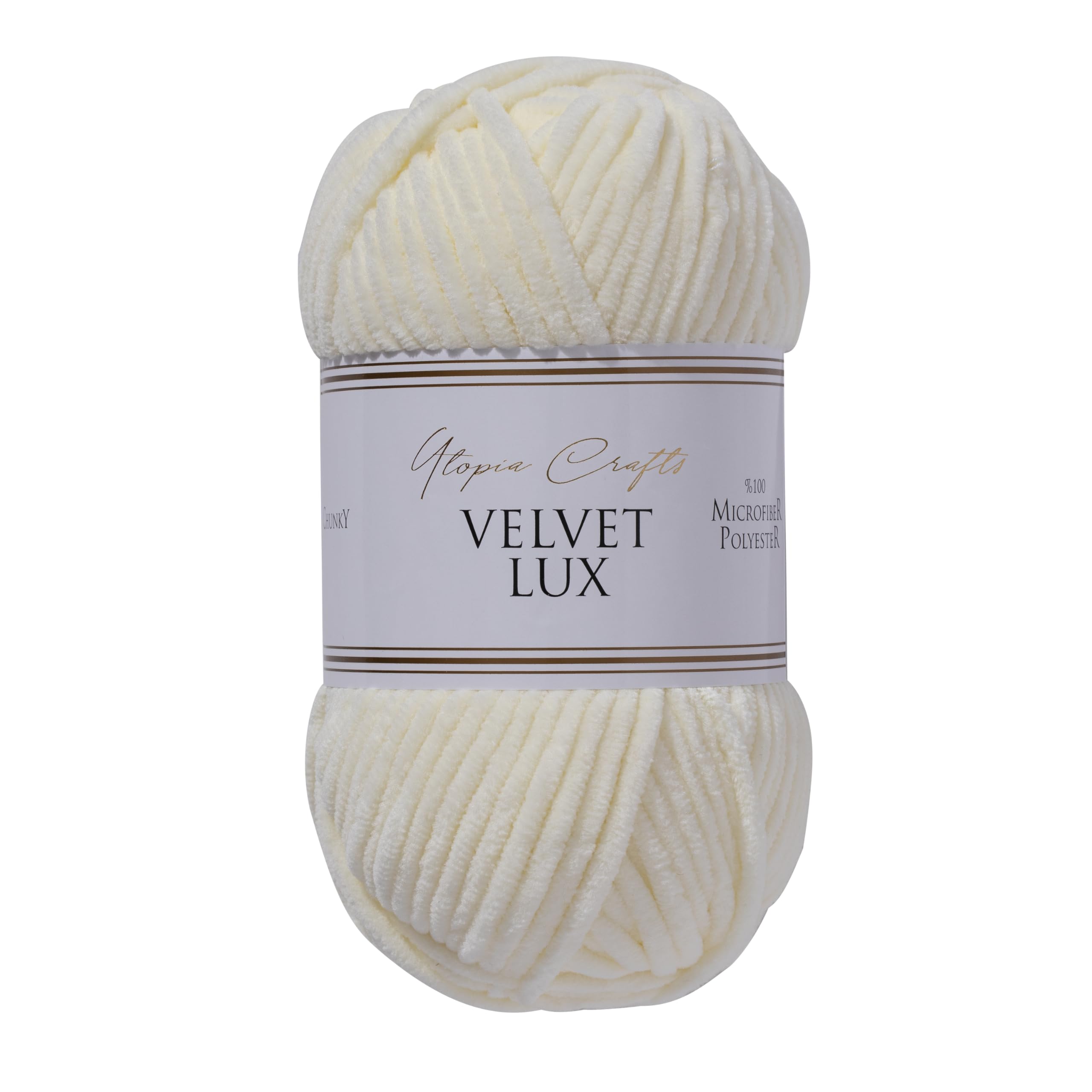 Utopia Crafts Velvet Lux Chenille Super Soft Chunky Yarn for Knitting and Crochet, 100g - 110m (Ivory)