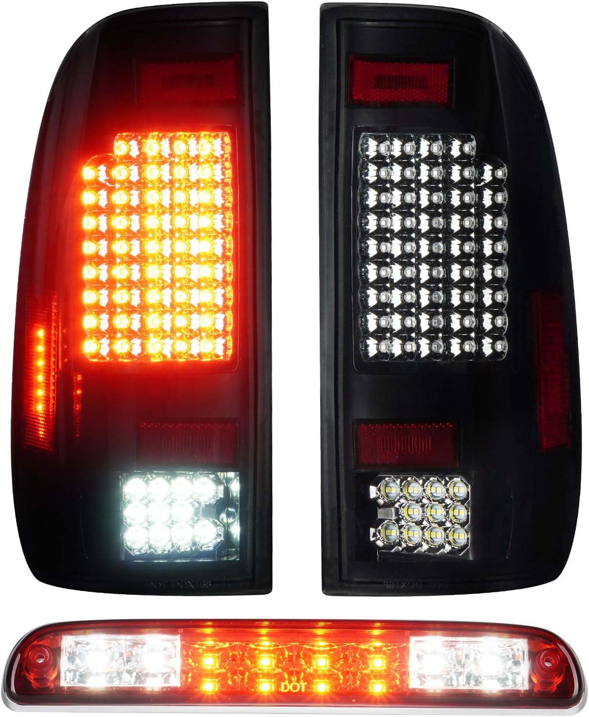 LED Tail Light Assembly Compatible with Ford F150 1997-2003 and F150 Heritage 2004, for F250 F350 Super Duty 1999-2007 (Fit Fleetside Models), Rear Brake Lamp Taillights Set, Black Housing Clear Lens