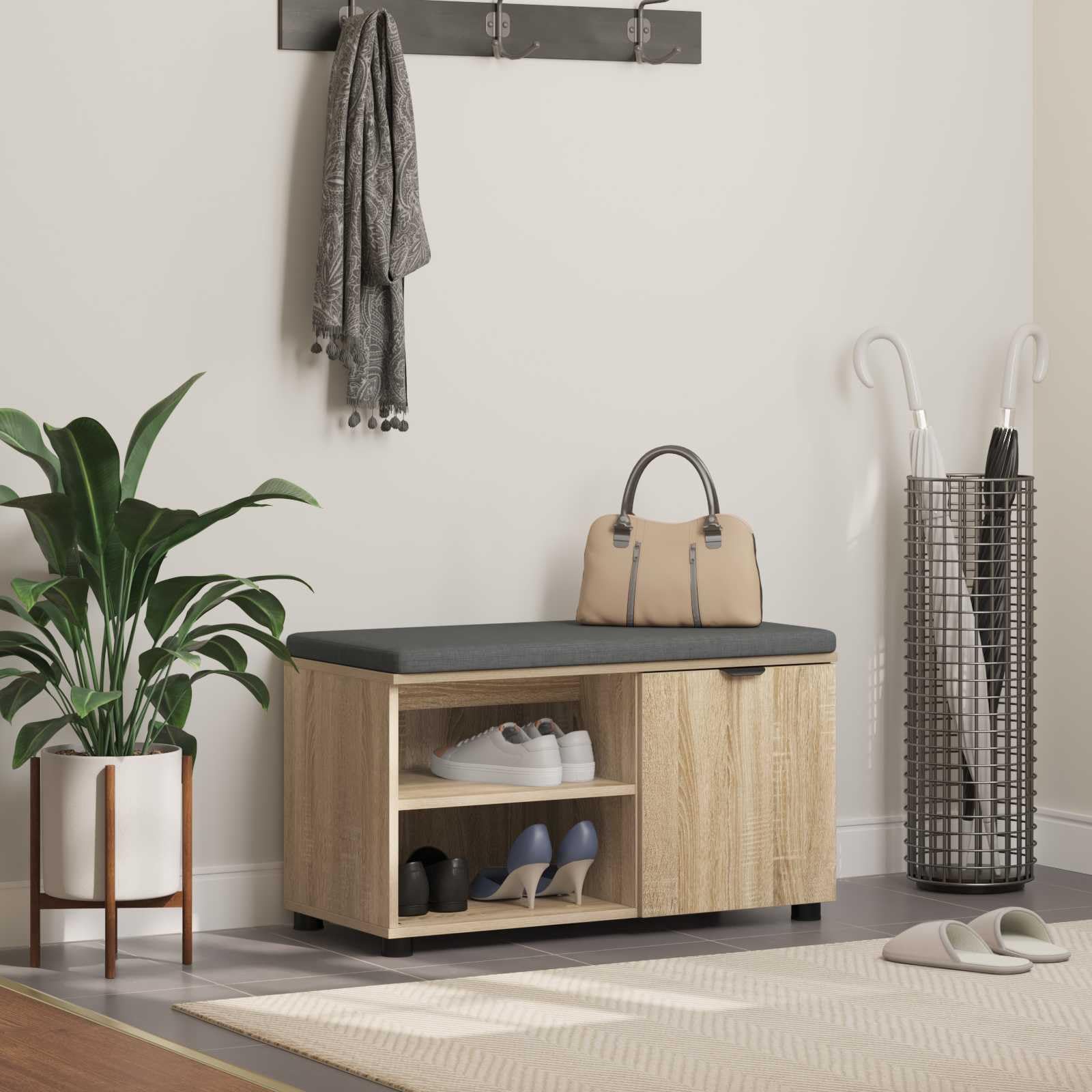 Banc de couloir chêne Sonoma pour résoudre le manque de rangement et de confort