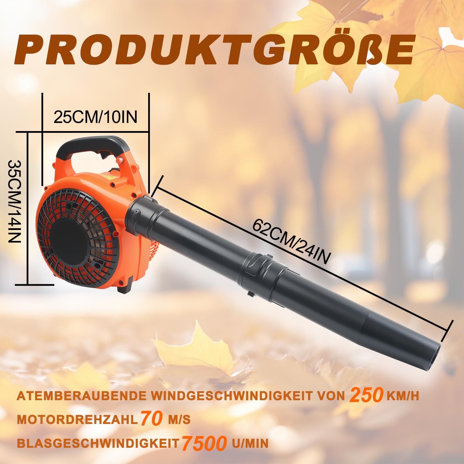 Handheld Benzin Laubbläser, Kabelloser Laubsauger Laubbläser, 26cc Blasgerät Bläser, 380 CFM Garten Gebläse, 2-Takt Luftgekühlter Motor Tragbar Motorbläser für Laub, Terrassen, Gärten