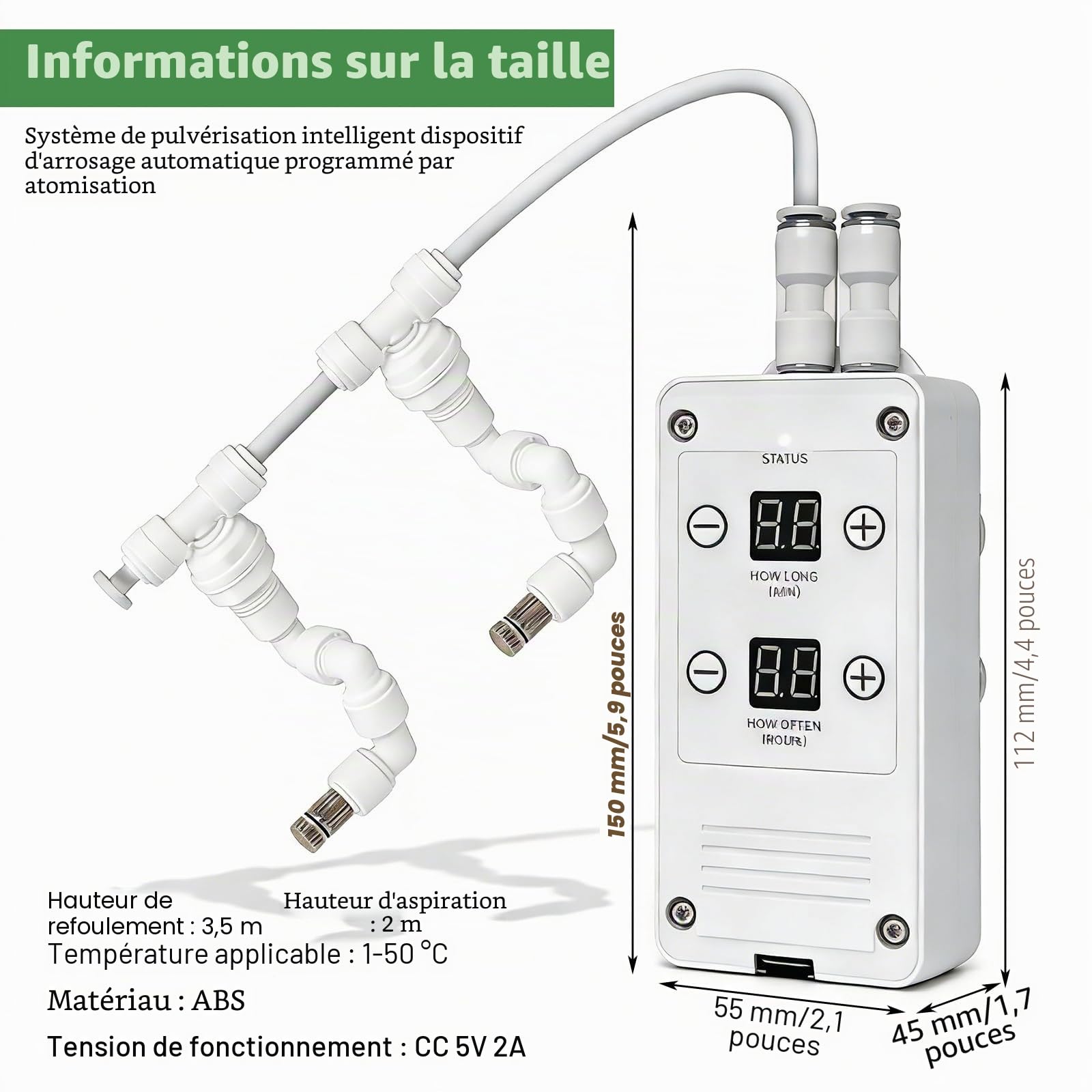 Système d'arrosage intelligent pour terrarium - Système intelligent de brume pour reptiles - Avec buses de pulvérisation à 360 ° - Minuterie - Humidificateur pour reptiles - Vaporisateur automatique