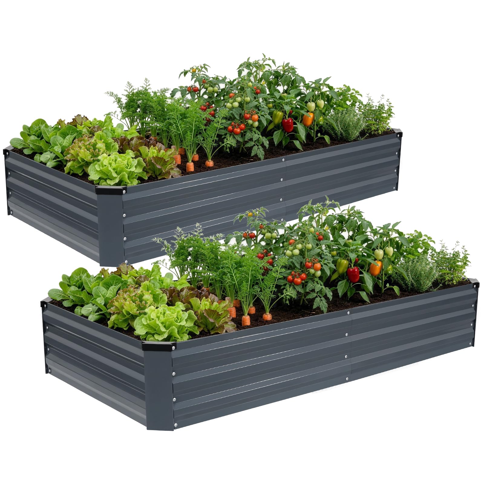 WILLOW WEAVE Set of 2 Raised Beds for Garden, Galvanized Steel Planters Outdoor for Growing Plants, Vegetables, Flowers and Herbs, 180x90x30cm, Grey