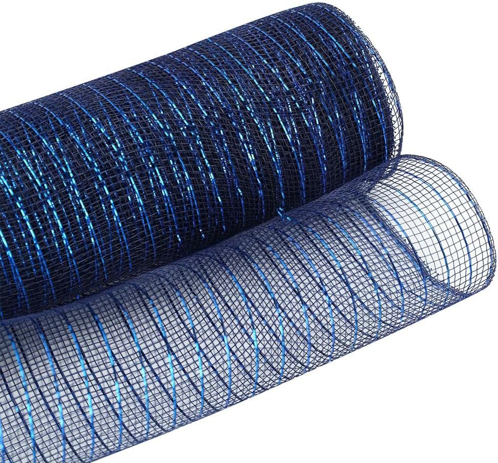 Navy Blue Deco Mesh Ribbon 10 inch for Wreath Making Supplies, Metallic Foil Burlap Deco Mesh Fabric Crafts Decorative Mesh for Christmas Tree Thanksgiving Fall Wreath Swag Decor 30 Feets