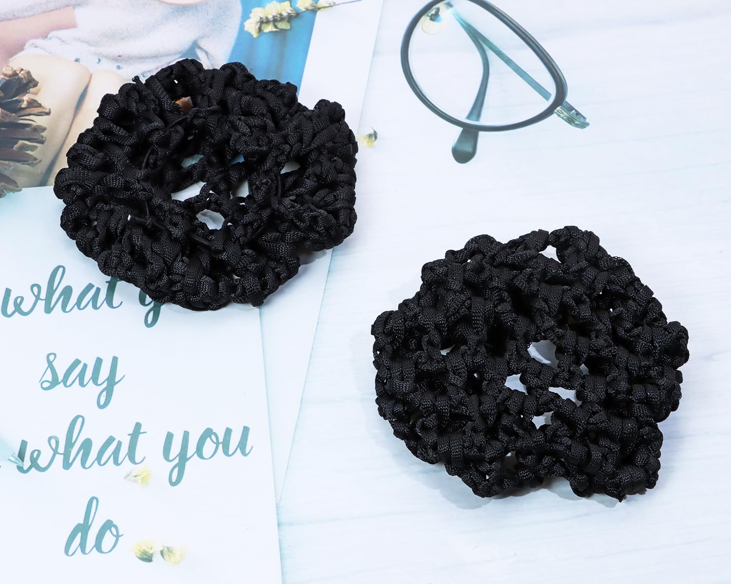PENTA ANGEL Hair Bun Covers 3Pcs Elastic Crochet Knit Invisible Hair Nets Snood Accessory for Women Dance Ballet Skating (Black, 8cm)