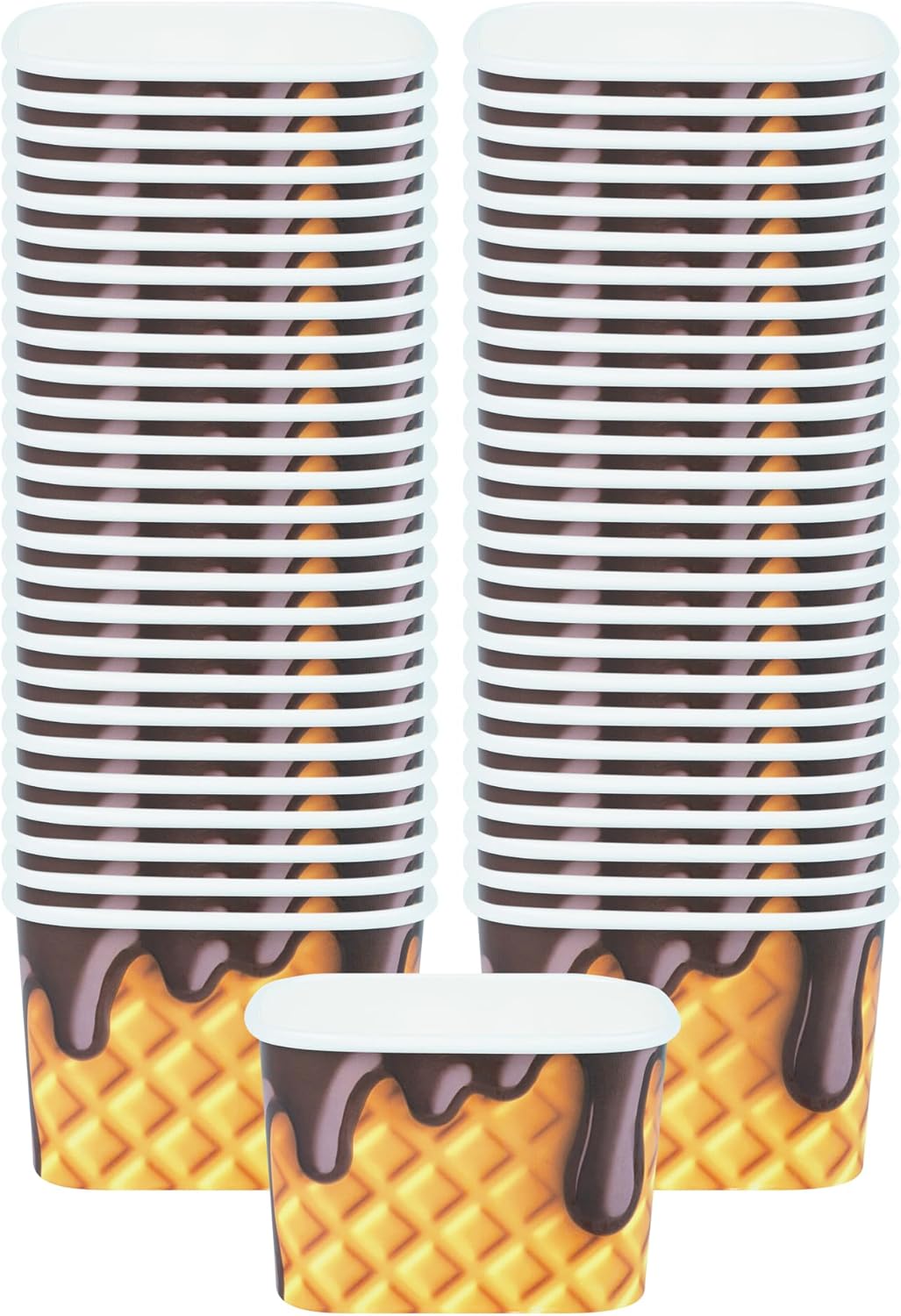Restaurantware Paper Cups 200 Count 12 Ounce Square Disposable Ice Cream Containers, Leak-Resistant Paper Dessert To Go Cups, Hot And Cold Food, Durable Chocolate Drizzle Design