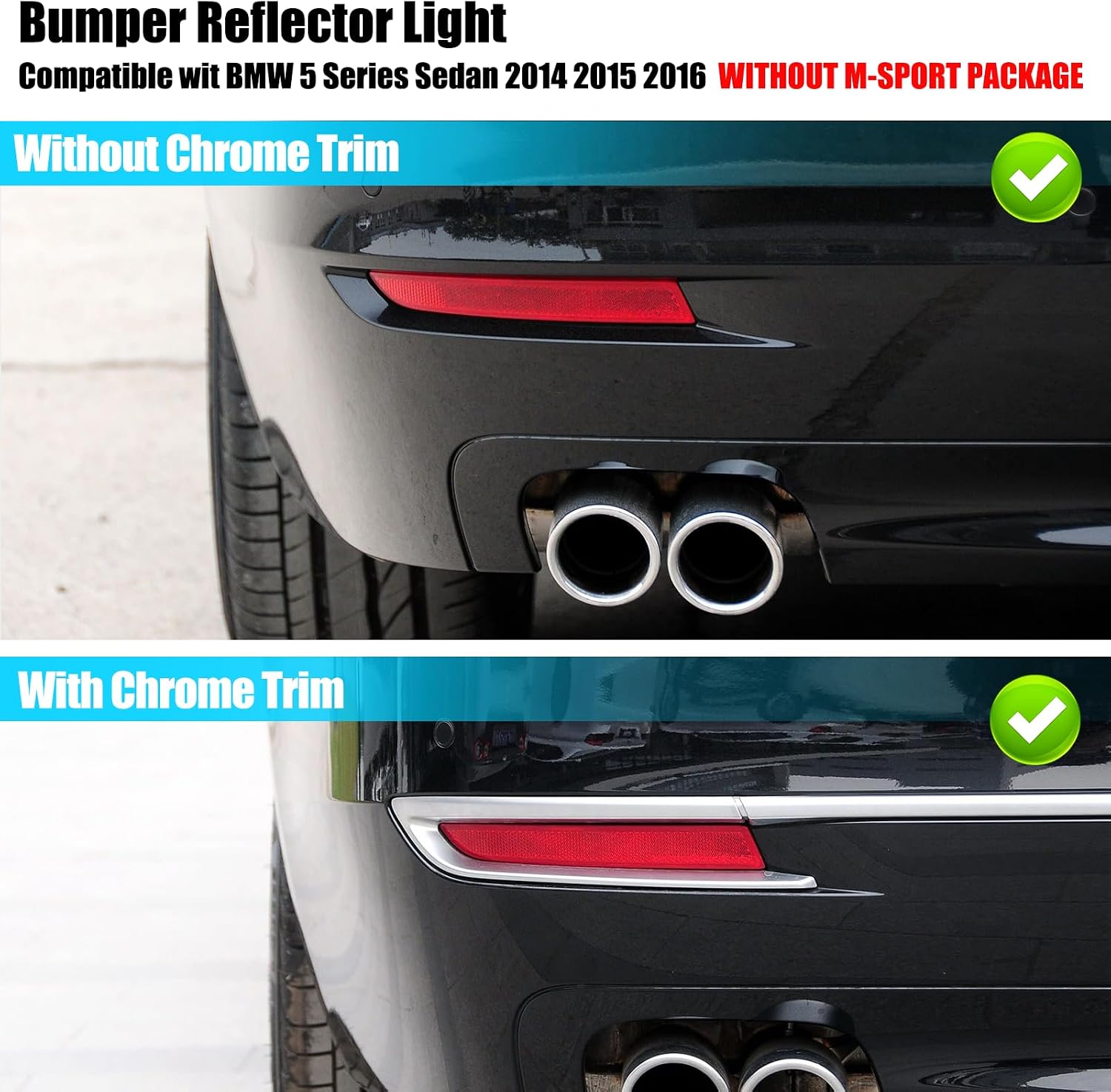Jaronx Compatible with BMW Rear Bumper Reflector for 5 Series F10 LCI Sedan 2014-2016, Left & Right Rear Bumper Red Marker Lights Trim, Tail Reflector Light Replacement for BMW 63147318555 63147318556