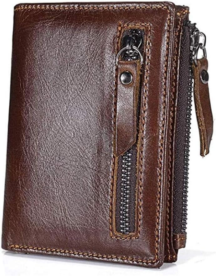 Multi-purpose Wallet, Men's Layer Leather Retro Wallet Zipper Purse Calfskin Vertical Section