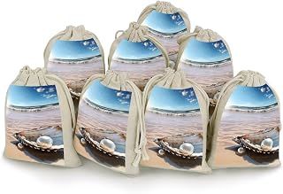 Ocean Beach Mussel Pearl Burlap Bags with Drawstring Reusable Gift Drawstring Pocket Small Bunches Pocket for Party Birthdays Christmas Gift Pouch 8 Pcs