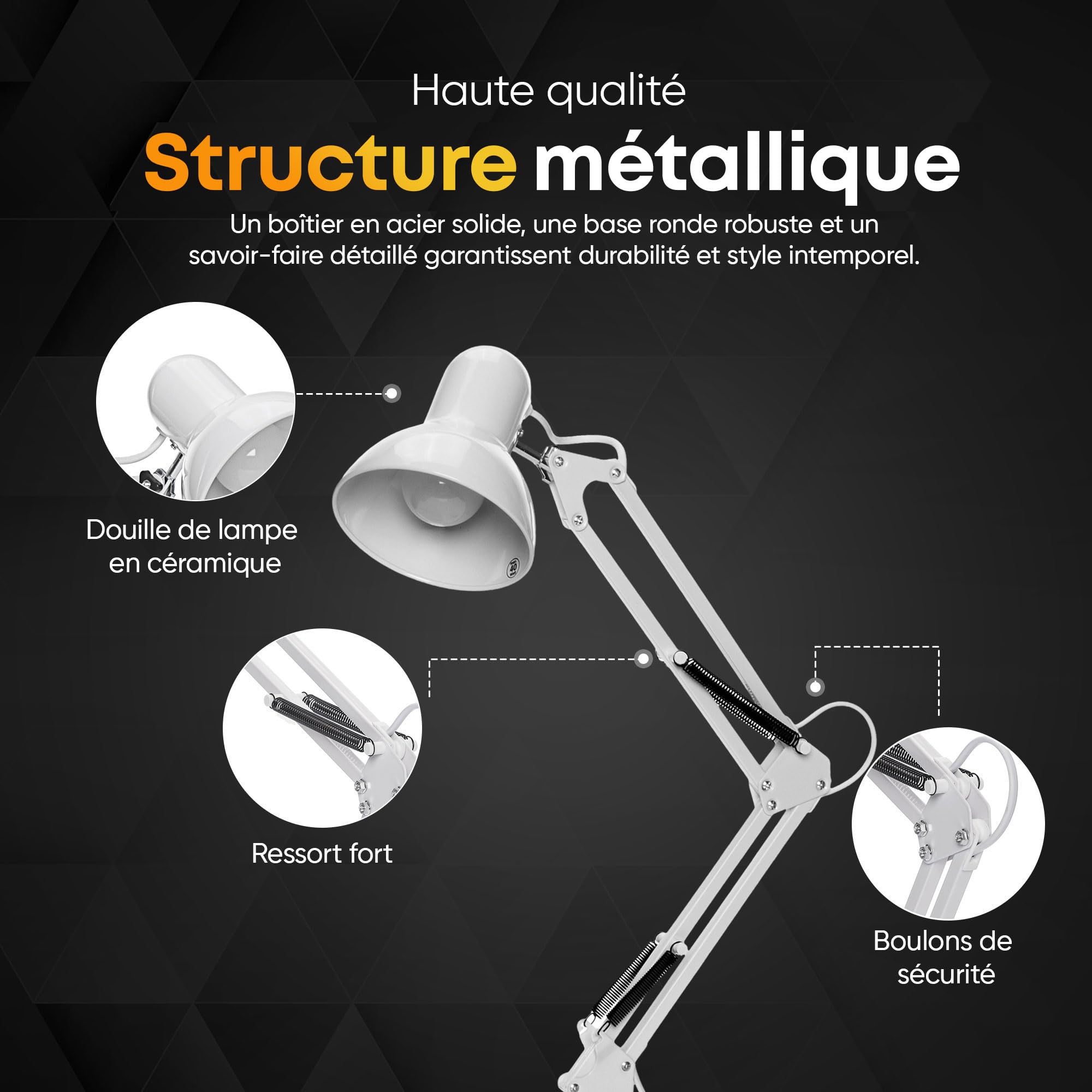 GOODS+GADGETS® Lampe de Bureau Articulée Rétro en Métal - LED Incluse | Lampe d'architecte à bras articulé, hauteur 55 cm, douille E27, ampoule LED 6 W A+ fournie