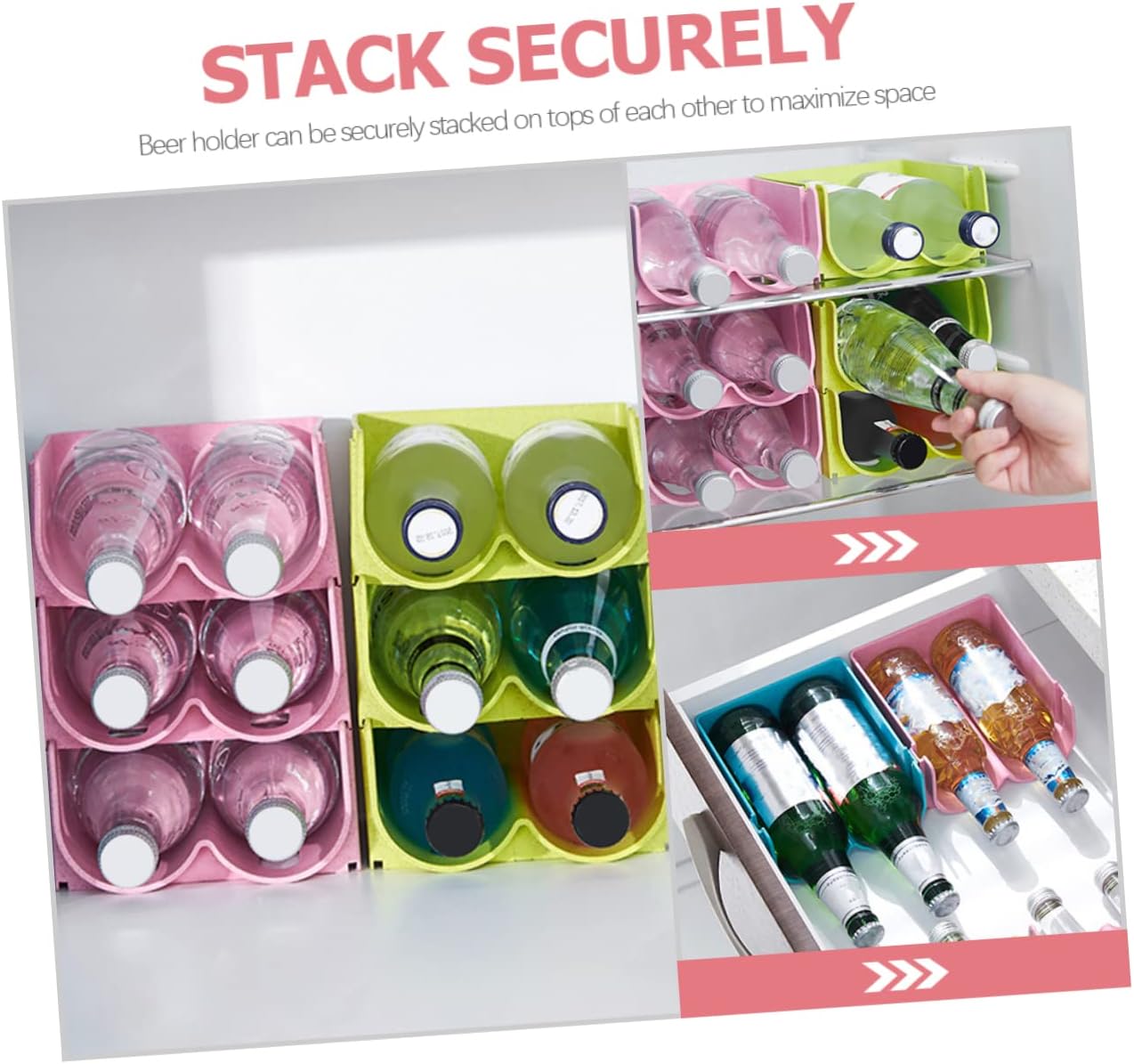 SECFOU 3pcs Stackable Beer Bottle Holder Soda Organizer Refrigerator Storage Shelf