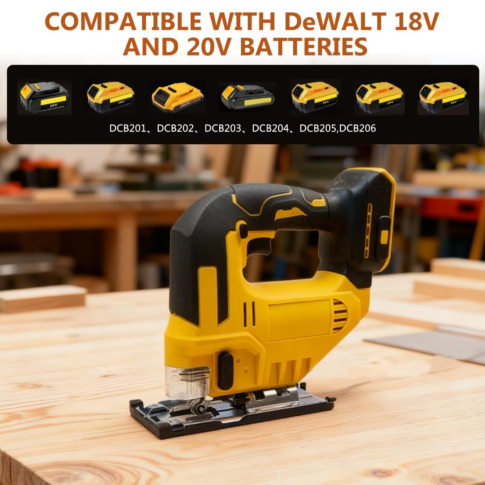 Sierra De Calar sin Cable Compatible con Batería Dewalt de 20V, 2700 rpm | 750W, Sierra de Calar Eléctrica con 6 Cuchillas de Repuesto, Corte en Angulo de 0°-50° para Metal, PVC, Madera, Plástico