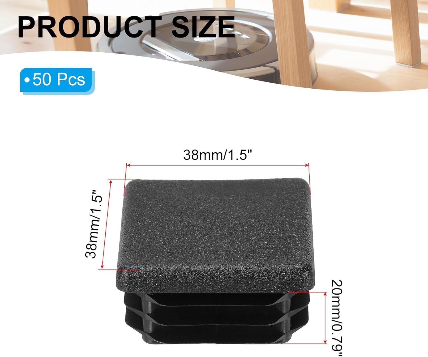 PATIKIL Square Plastic Hole Plugs 1-1/2 Inch, 50 Pack Tubing Insert End Cap for Square Metal Tubing Furniture Chair Leg Fence Post Pipe, Black