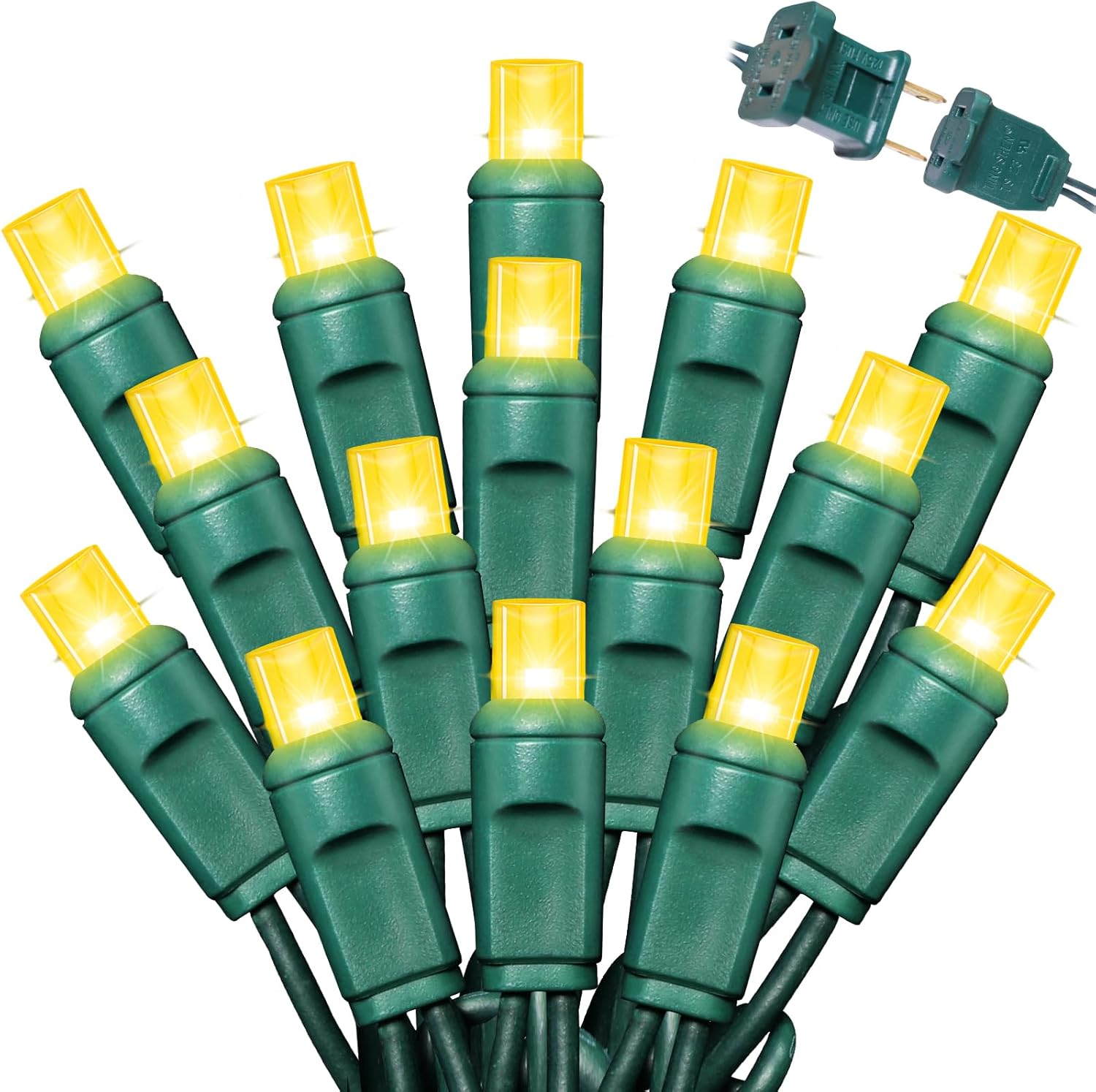 LAMPHOME 200LED (4pk of 50L) String Lights, LED Christmas Lights, 6" SPACING,Green Wire,Yellow