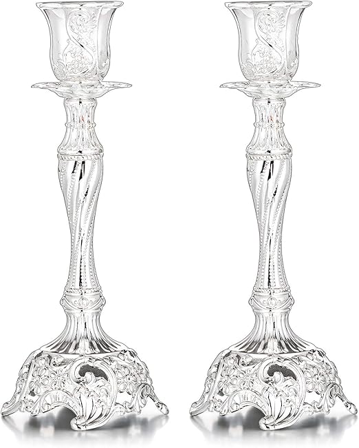 Sziqiqi Silver Plated Candlestick Holders Set of 2 Taper