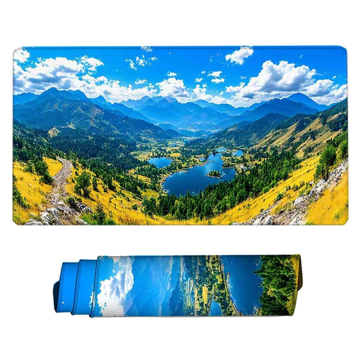 Tappetino Mouse Blu Mousepad Montagna Tappetino Mouse XXL 1200 x 600mm Sottomano Scrivania Grande con Base in Gomma Antiscivolo Accessori Gaming, Migliora Precisione e Velocità per PC, Laptop t8317