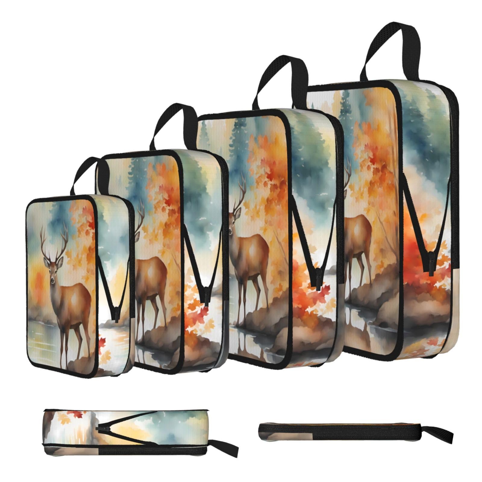 Sxzvvbn Black Deer By The River Compression Packing Cubes 4 Piece Set